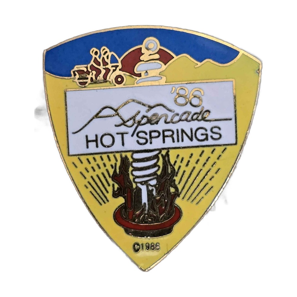 Vintage 1986 Aspencade Hot Springs Motorcycle Rally Lapel Vest Hat Pin J11